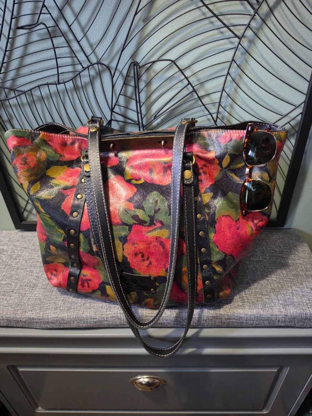 Patricia Nash Floral Canvas Tote with Black Leather Trim
